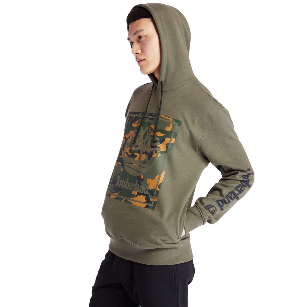 Timberland Mens Sweatshirts Camo Tree-Logo Hoodie - Olive - India TN6301275